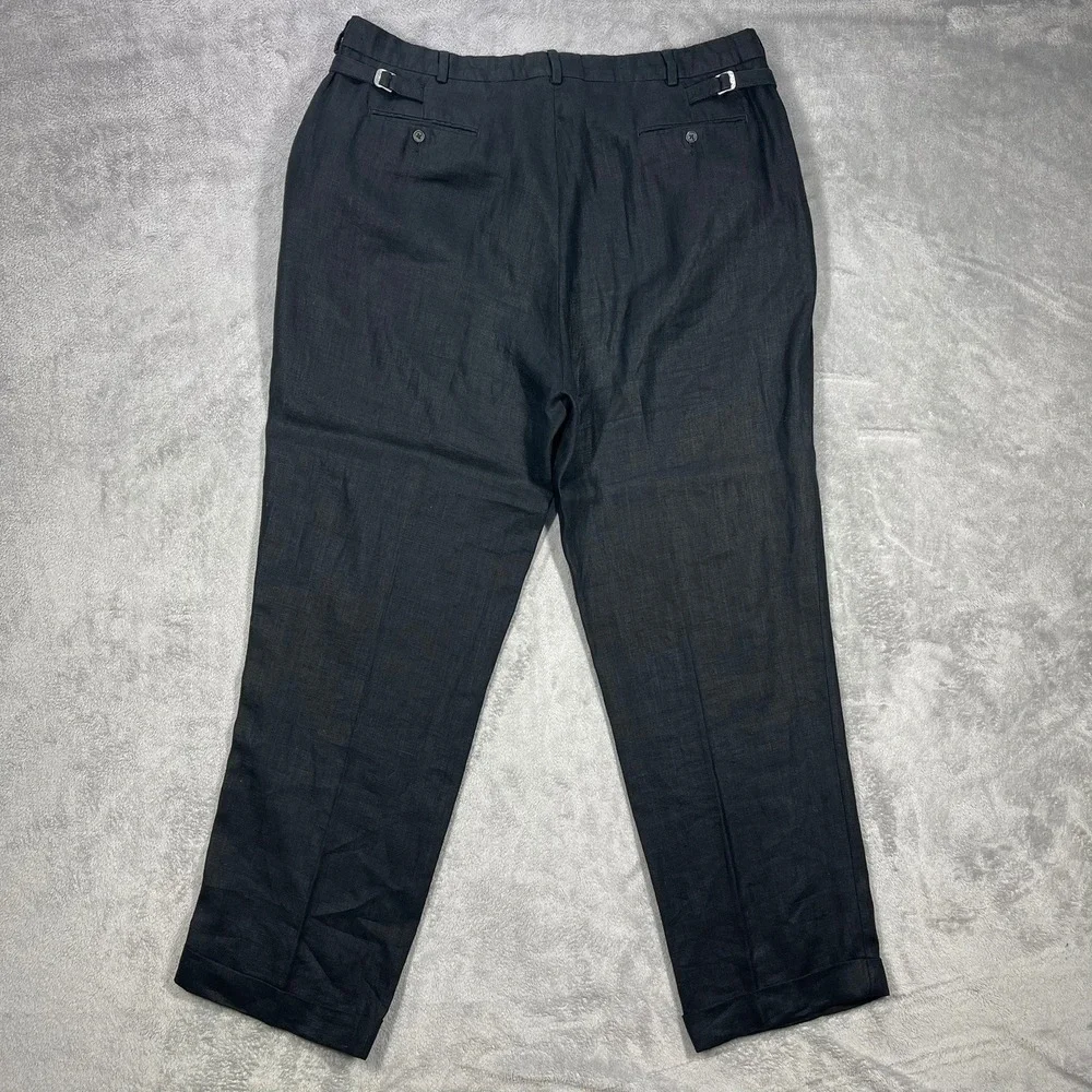 Polo Ralph Lauren Pants Mens 40(39)x32 Black 100% Linen Pleated Cuffed Trousers